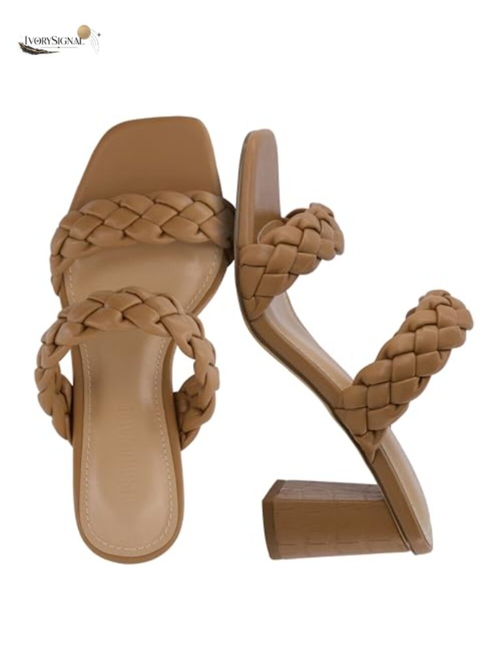 CUSHIONAIRE Irine Women's Chunky Block Heel Sandals Square Toe Braided Straps